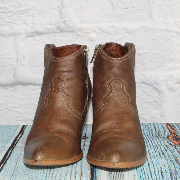 Frye Side Zip Pointed Toe Ankle Heeled Leather Boots Size 6.5 - Picture 4 of 9